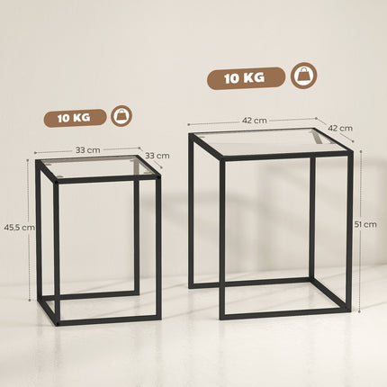Stackable Side Tables Set, Steel Legs, Black, Modern Design