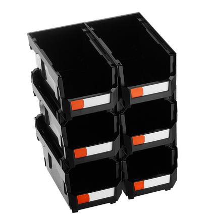 Stackable Storage Bins, Open Front, Black, 6 Pack, 37.7 x 21.5 x 18 cm