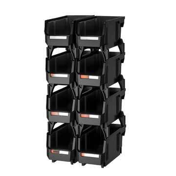 Stackable Storage Bins, Open-Front, Black, 8-Pack