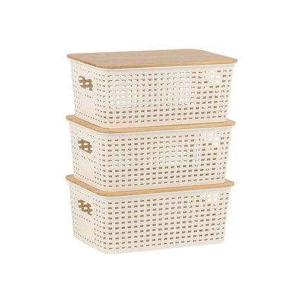 Stackable Storage Box Set with Bamboo Lid, Perforated Design