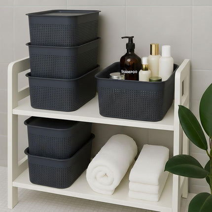 Stackable Storage Boxes, Set Of 6, Lids, Ventilated