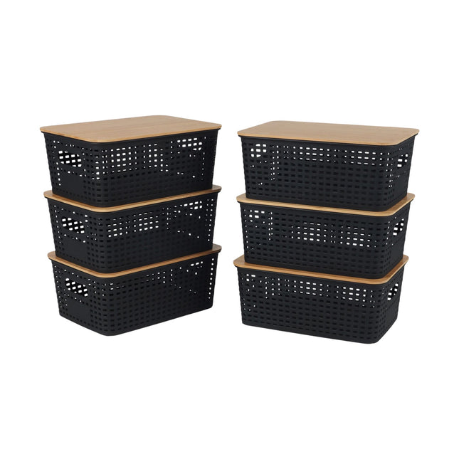 Stackable Storage Boxes with Bamboo Lids – Set of 3