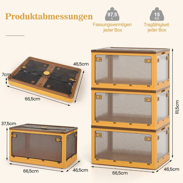 Stackable Storage Boxes with Lids and Wheels, 292L Capacity