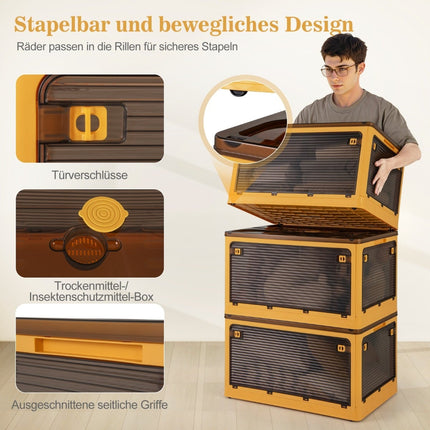 Stackable Storage Boxes with Lids and Wheels, 292L Capacity