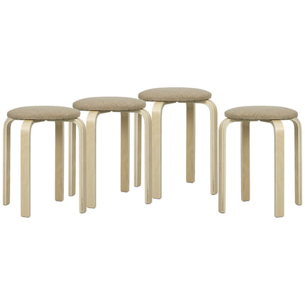 Stackable Upholstered Stools, Set of 4, Khaki, Birch Legs