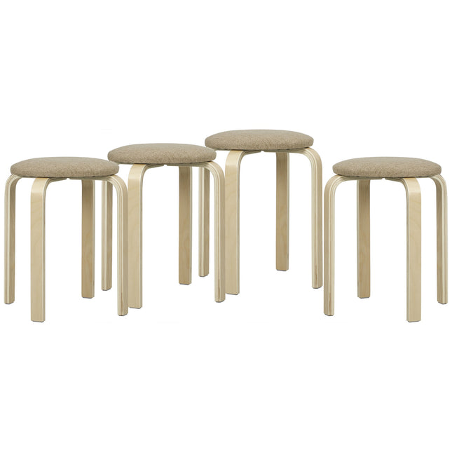 Stapelbare gestoffeerde krukken, set van 4, kaki, poten van berkenhout