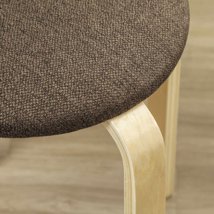 Stackable Upholstered Stools, Set of 4, Wood Legs, Brown