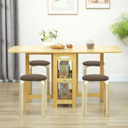 Stackable Upholstered Stools, Set of 4, Wood Legs, Brown