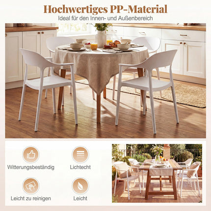 Stackable White Dining Chairs Set of 4, 150kg Capacity