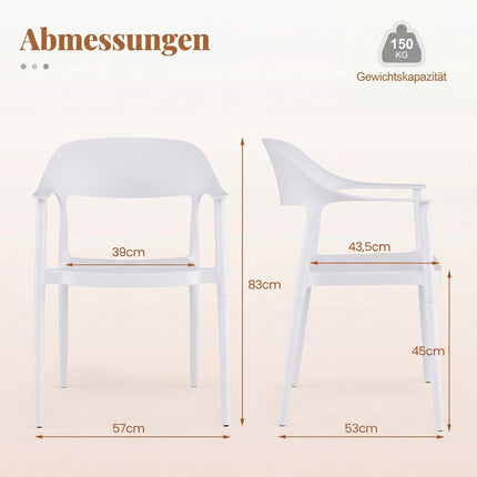 Stackable White Dining Chairs Set of 4, 150kg Capacity