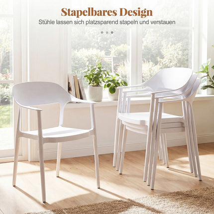 Stackable White Dining Chairs Set of 4, 150kg Capacity
