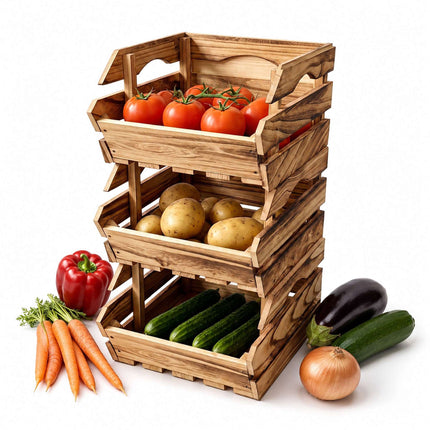Stackable Wooden Crates Set, Flamed Finish, 3 Pack