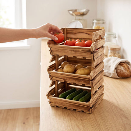Stackable Wooden Crates Set, Flamed Finish, 3 Pack