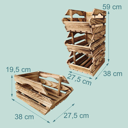 Stackable Wooden Crates Set, Flamed Finish, 3 Pack