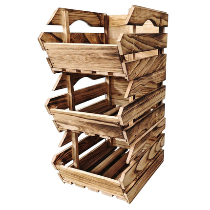 Stackable Wooden Crates Set, Flamed Finish, 3 Pack