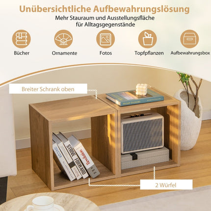 Stackable Wooden Cube Shelves, 2-Piece Set, Open Storage