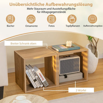 Stackable Wooden Cube Shelves, 2-Piece Set, Open Storage