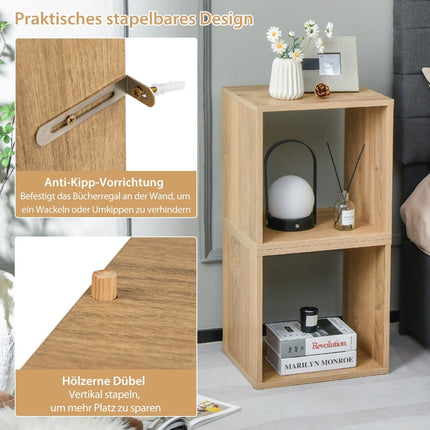 Stackable Wooden Cube Shelves, 2-Piece Set, Open Storage