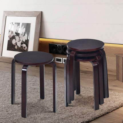 Stackable Wooden Stools Set of 4, Birch Wood, Brown