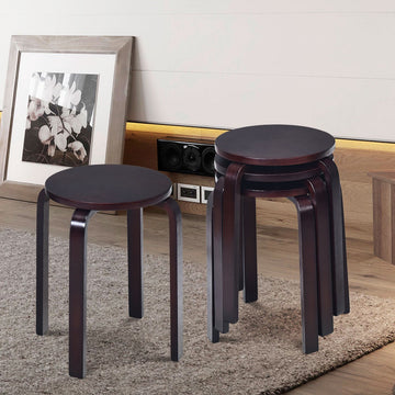 Stackable Wooden Stools Set of 4, Birch Wood, Brown