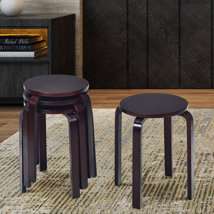 Stackable Wooden Stools Set of 4, Birch Wood, Brown