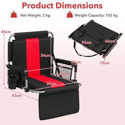 Stadium Seat with Backrest, Foldable, Cup Holder, Red