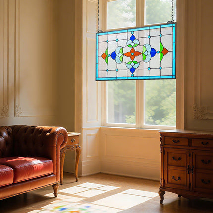 Stained Glass Window Panel, 664 x 402 mm, Hanging Chain