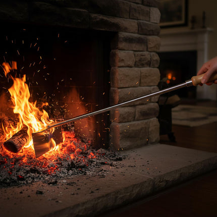 Stainless Steel Ash Scraper, Wooden Handle, Heat-Resistant