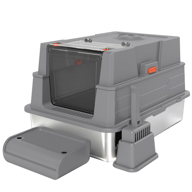 Stainless Steel Cat Litter Box, 130L Flip Lid, High Sides
