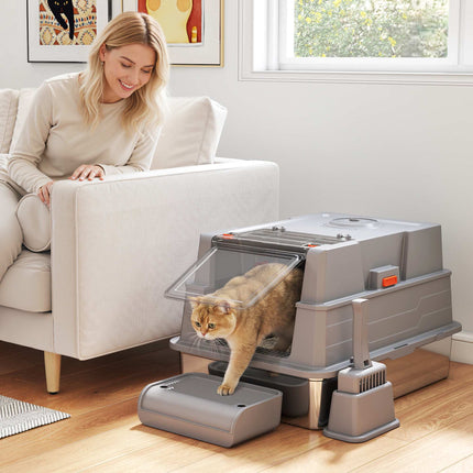 Stainless Steel Cat Litter Box, 130L Flip Lid, High Sides