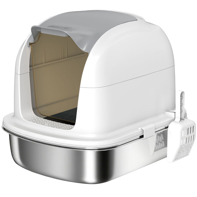 Stainless Steel Cat Litter Box with Lid, Scoop, 52x41x42 cm