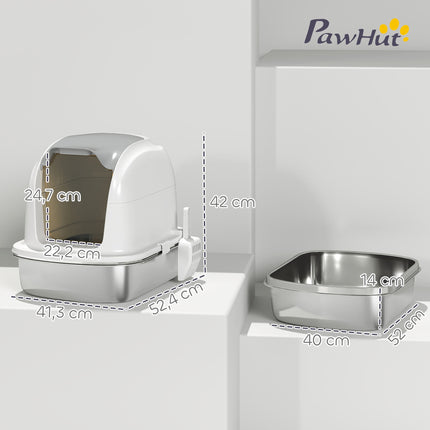 Stainless Steel Cat Litter Box with Lid, Scoop, 52x41x42 cm