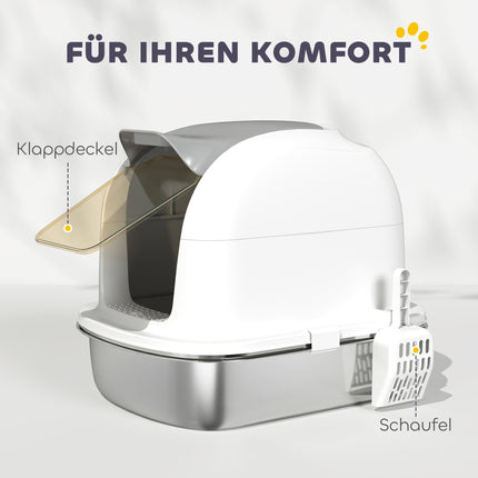 Stainless Steel Cat Litter Box with Lid, Scoop, 52x41x42 cm