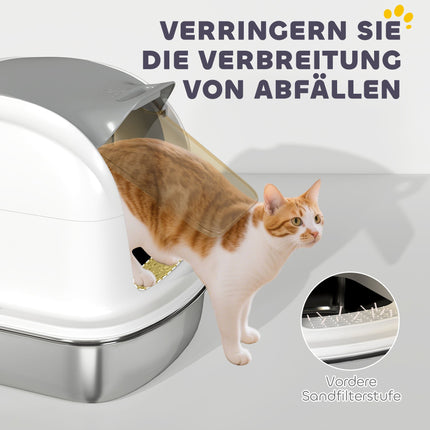 Stainless Steel Cat Litter Box with Lid, Scoop, 52x41x42 cm