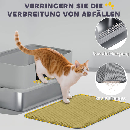 Stainless Steel Cat Litter Box with Scoop, High Sides, Grey