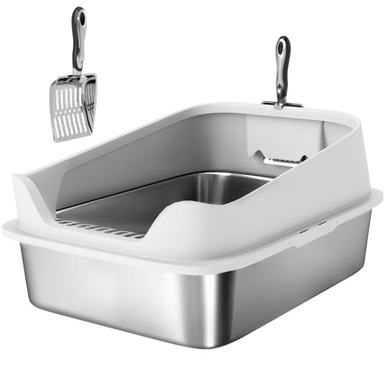 Stainless Steel Cat Litter Box with Scoop, High Sides, XL
