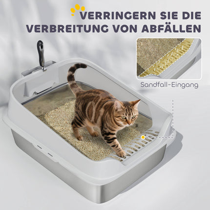 Stainless Steel Cat Litter Box with Scoop, High Sides, XL
