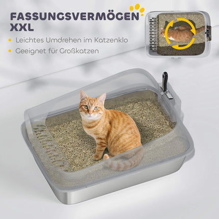 Stainless Steel Cat Litter Box with Scoop, High Sides, XXL