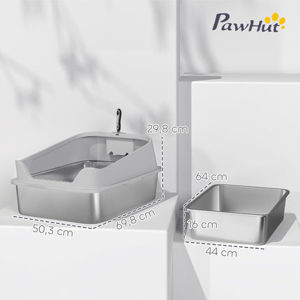 Stainless Steel Cat Litter Box with Scoop, High Sides, XXL