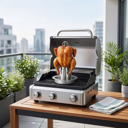 Stainless Steel Chicken Stand – Liquid Reservoir, Drip Tray