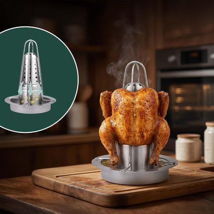 Stainless Steel Chicken Stand – Liquid Reservoir, Drip Tray