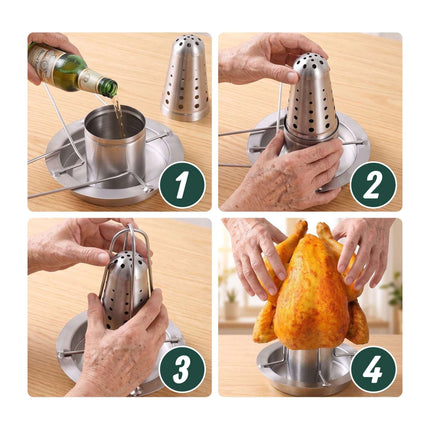 Stainless Steel Chicken Stand – Liquid Reservoir, Drip Tray