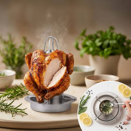 Stainless Steel Chicken Stand – Liquid Reservoir, Drip Tray
