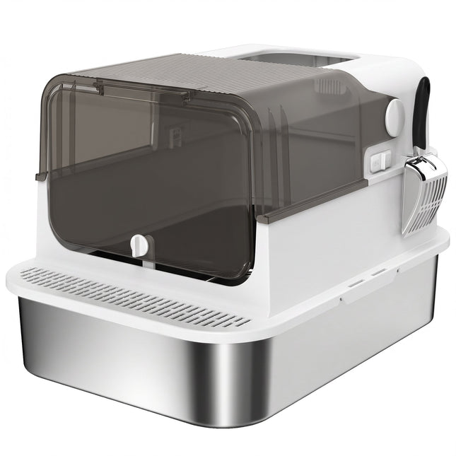 Stainless Steel Covered Cat Litter Box, 72L XXL, Double-Entry