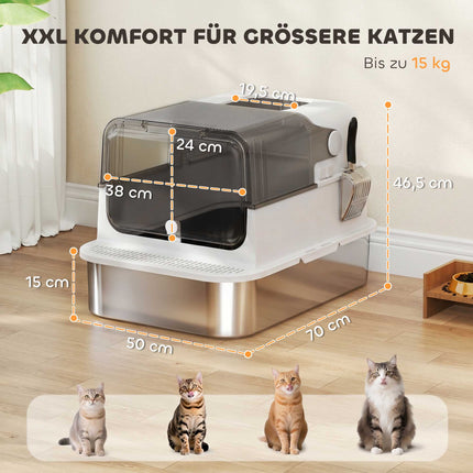 Stainless Steel Covered Cat Litter Box, 72L XXL, Double-Entry