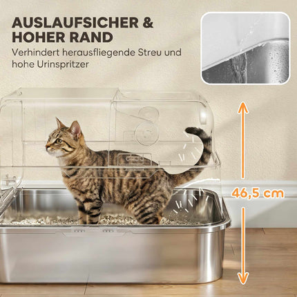 Stainless Steel Covered Cat Litter Box, 72L XXL, Double-Entry