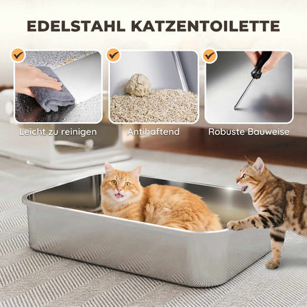 Stainless Steel Covered Cat Litter Box, 72L XXL, Double-Entry