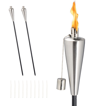 Stainless Steel Garden Torches, Set of 3, 85-115 cm