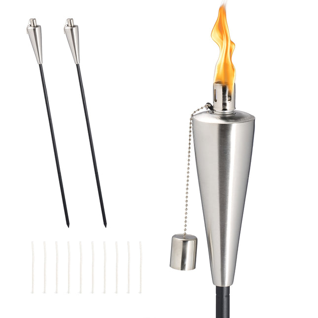Stainless Steel Garden Torches, Set of 3, 85-115 cm