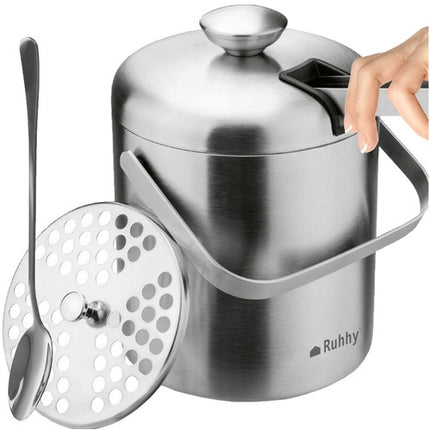 Stainless Steel Ice Bucket Set with Tongs and Spoon, 1.3L
